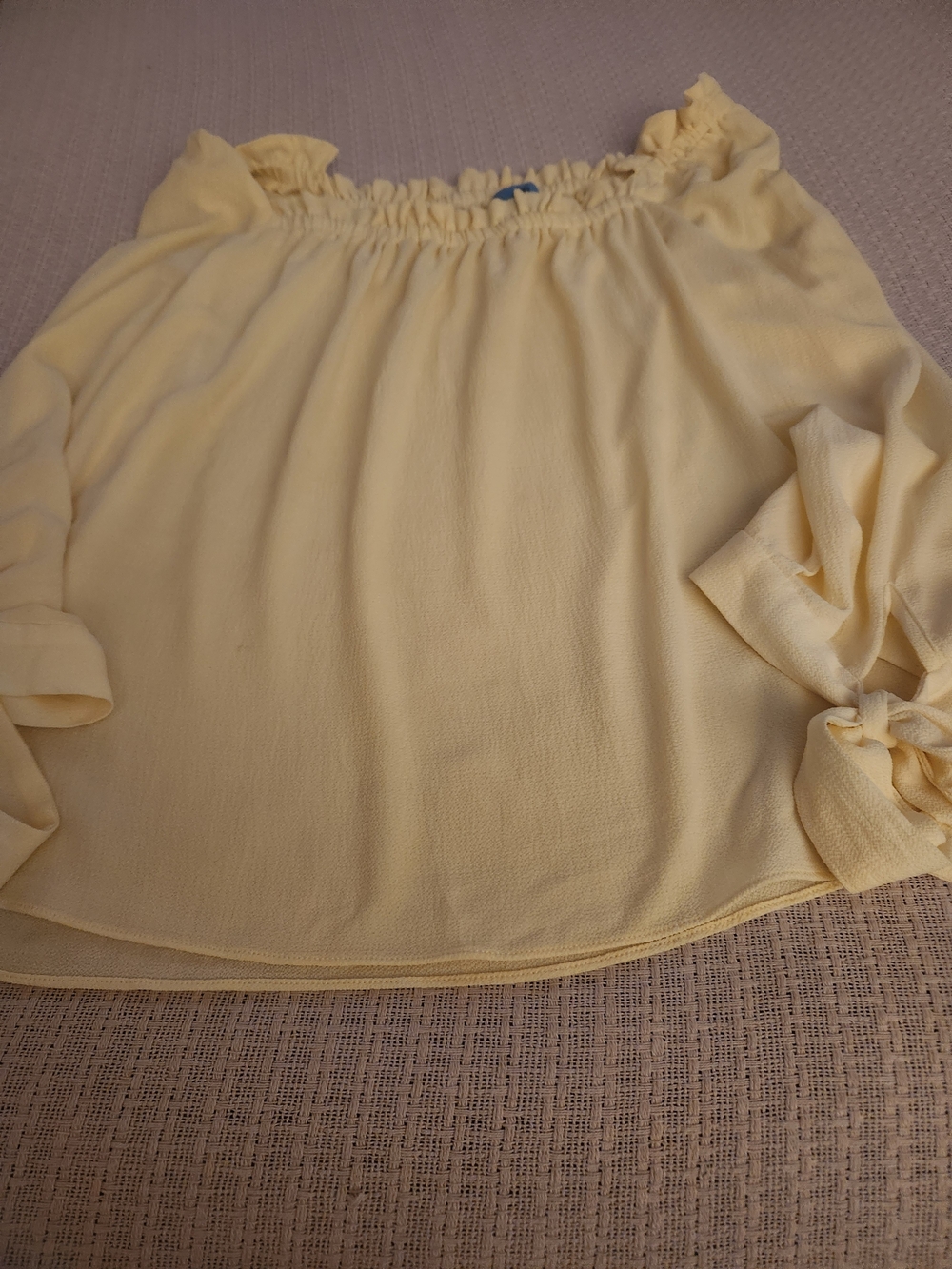CeCe Pale Yellow Off-Shoulder Tie-Sleeve Blouse